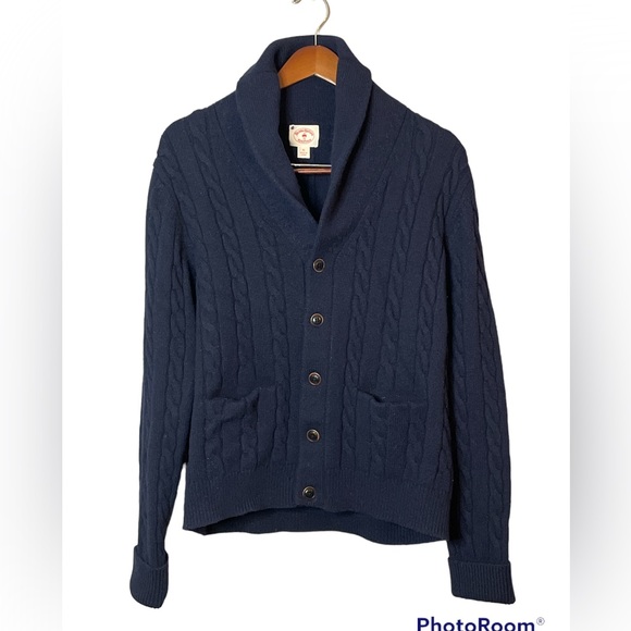 Brooks Brothers Sweaters - Brooks Brothers red fleece shawl neck button front navy blue wool sweater  XL